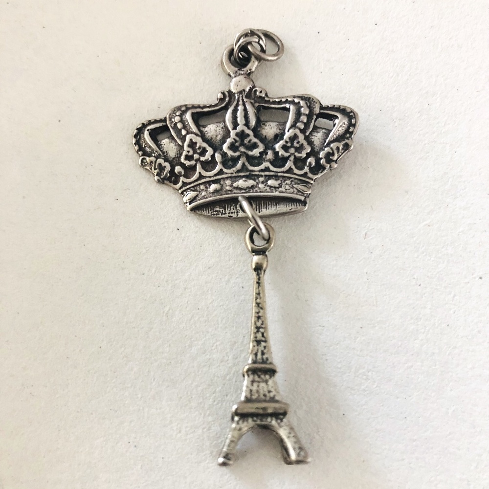 Sterling Silver Eiffel Tower Crown Pendant